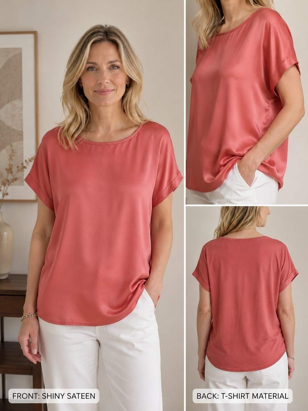 NWT Christian Berg Relaxed Crewneck Blouse— Coral Pink Size L